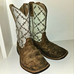Twisted X Western Cowboy Boots Barbed Wire Design Square Toe Youth Size 12